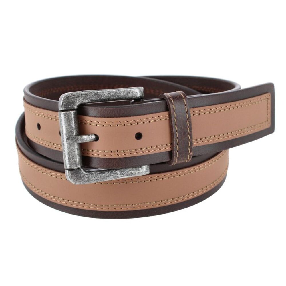 Wrangler Men's 38mm Tumbled Leather with Contrast Center Belt